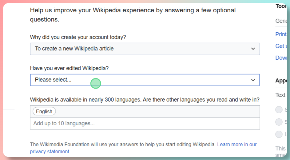 Selecting experience level